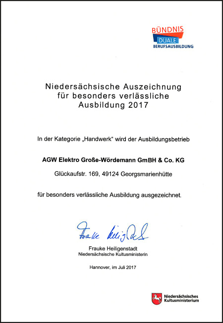Zertifizierung zum besonders verlässlichen Ausbildungsbetrieb